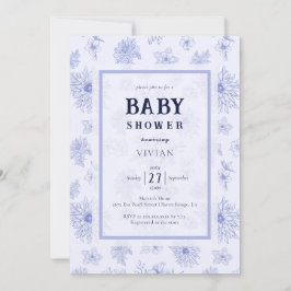 Elegant neutraal blauw bloemenpatroon Baby shower Kaart