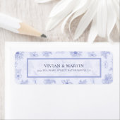 Elegant Neutraal Blauw Schaduw Bloemen Retouradres Etiket (Insitu)