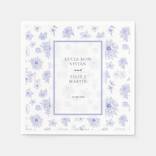 Elegant Neutraal Blauw Schaduw bloemenbruiloft Din Servet (Voorkant)