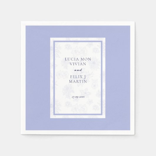 Elegant Neutraal Blauw Schaduw bloemenbruiloft Din Servet (Voorkant)