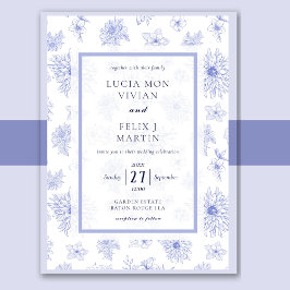 Elegant Neutraal Blauw Schaduw bloemenpatroon Kaart