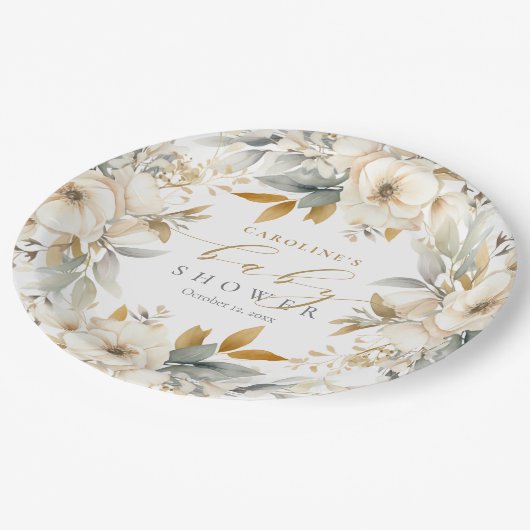 Elegant Neutraal Bloemen Baby Bloom Baby shower Papieren Bordje (Gekanteld)