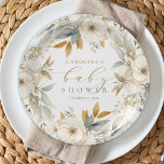 Elegant Neutraal Bloemen Baby Bloom Baby shower Papieren Bordje<br><div class="desc">Elegant Neutral Floral Baby Bloom Baby shower Papieren Borden zijn voorzien van mooie gouden,  witte en blauwe bloembloemen en groen samen met de moderne kalligrafie.</div>