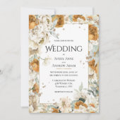 Elegant Neutraal Bloemen Goud Waterverf Bruiloft Kaart (Voorkant)