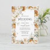 Elegant Neutraal Bloemen Goud Waterverf Bruiloft Kaart (Staand voorkant)