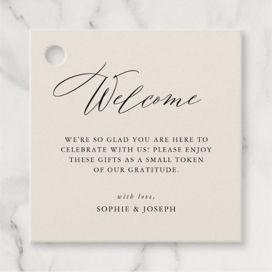Elegant neutraal | Bruiloft Welkom Gift Bag Bedankjes Labels (Voorkant)