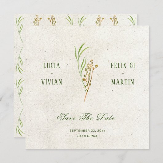 Elegant Neutraal Crème Groen Rustiek Save The Date Kaart (Voorkant / Achterkant)