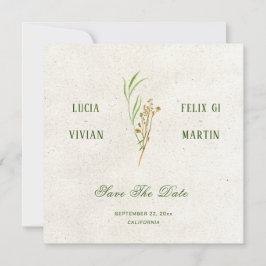 Elegant Neutraal Crème Groen Rustiek Save The Date Kaart