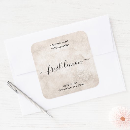 elegant neutraal damast landelijk kaars productlab vierkante sticker (Envelop)