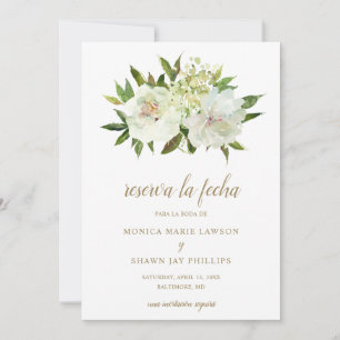 Elegant neutraal Floral White Ivory Gold Spain Save The Date