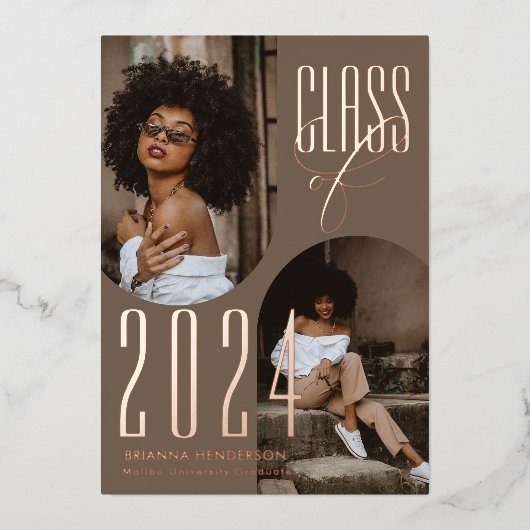 Elegant neutraal foto Afstuderen Folie Uitnodiging (Voorkant)