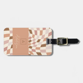 Elegant neutraal geruit gepersonaliseerd monogram bagagelabel