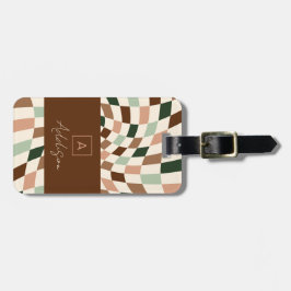 Elegant neutraal geruit gepersonaliseerd monogram bagagelabel