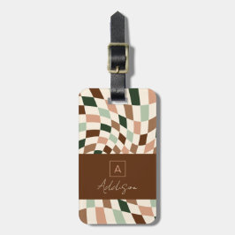 Elegant Neutraal Geruit Gepersonaliseerd Monogram Bagagelabel