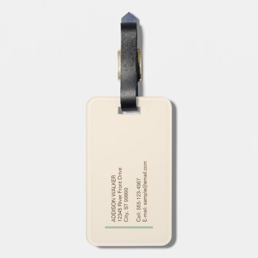 Elegant neutraal geruit gepersonaliseerd monogram bagagelabel (Achterkant verticaal)