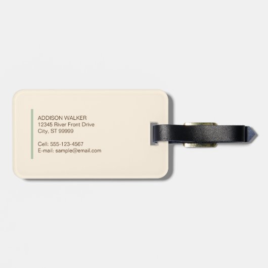 Elegant neutraal geruit gepersonaliseerd monogram bagagelabel (Achterkant horizontaal)