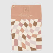 Elegant neutraal geruit gepersonaliseerd monogram golfhanddoek (Voorkant)