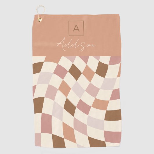 Elegant neutraal geruit gepersonaliseerd monogram golfhanddoek (Voorkant)