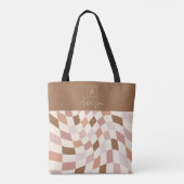 Elegant neutraal geruit gepersonaliseerd monogram tote bag (Achterkant)