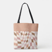 Elegant neutraal geruit gepersonaliseerd monogram tote bag (Achterkant)