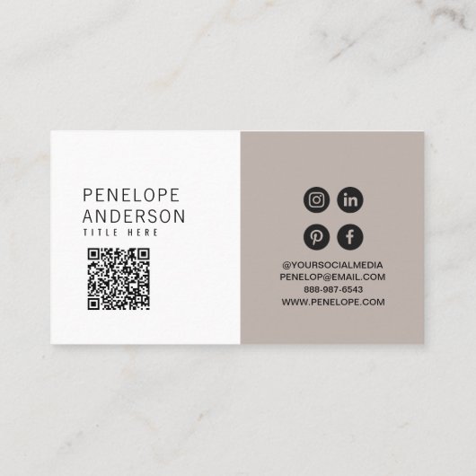 Elegant Neutraal Grijs Minimalistisch QR Code Mode Visitekaartje (Achterkant)