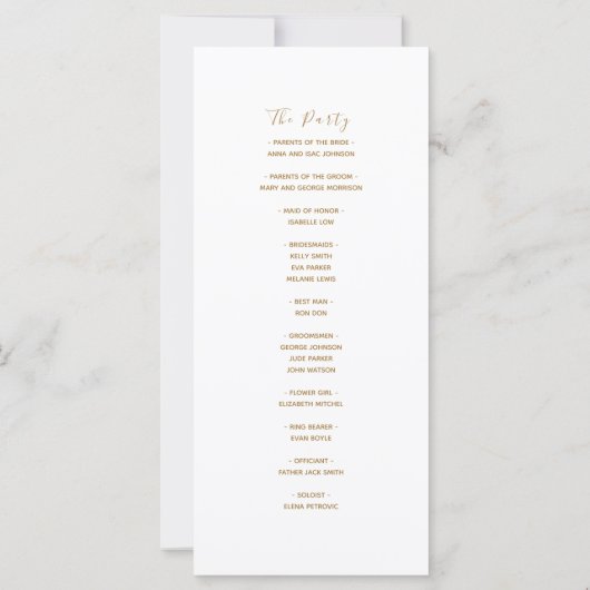 Elegant neutraal groen huwelijksprogramma (Achterkant)