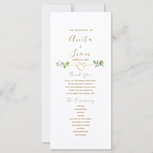 Elegant neutraal groen huwelijksprogramma (Voorkant)