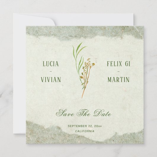 Elegant Neutraal  Groen Rustiek Save the Date Kaart (Voorkant)