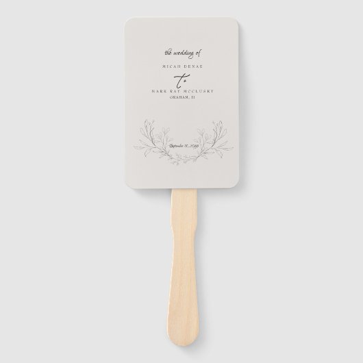 Elegant Neutraal Hand-Drawn Foliage Wedding Progra Handwaaier (Voorkant)