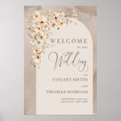 Elegant neutraal ivoor wit bloem bruiloft welkom poster (Voorkant)
