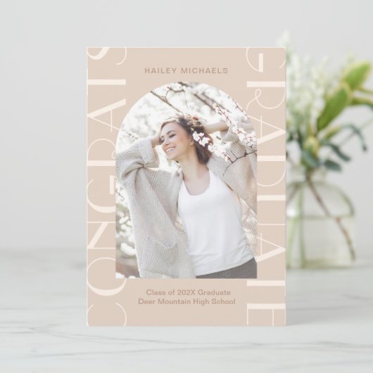 Elegant Neutral 2 Foto Afstuderen Aankondiging (Staand voorkant)