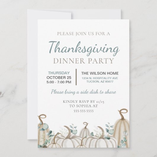 Elegant Neutral Autumn Herfst Thanksgiving Diner Kaart (Voorkant)