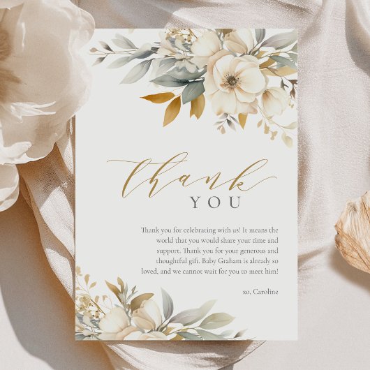 Elegant Neutral Baby in Bloom Baby shower Bedankkaart