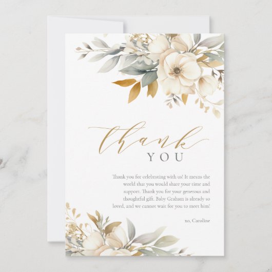 Elegant Neutral Baby in Bloom Baby shower Bedankkaart (Voorkant)