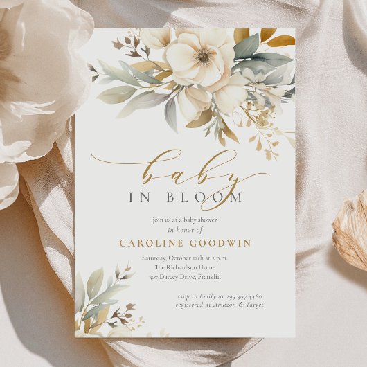 Elegant Neutral Baby in Bloom Baby shower Kaart
