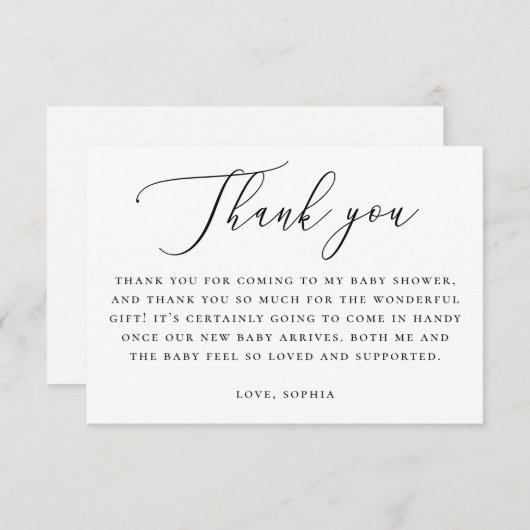 Elegant Neutral Baby Shower | Minimalist Script Bedankkaart (Voorkant / Achterkant)