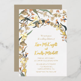 Elegant Neutral Beige Boho Botanical Wedding Folie Uitnodiging