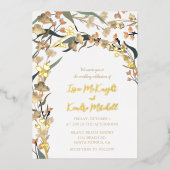 Elegant Neutral Beige Boho Botanical Wedding Folie Uitnodiging (Voorkant)