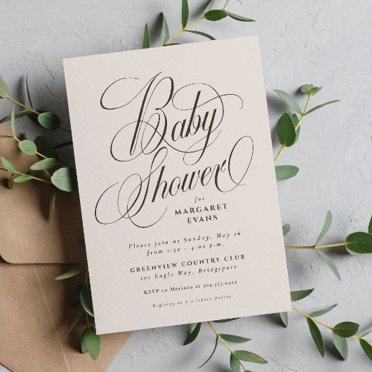 Elegant neutral beige brown baby shower kaart