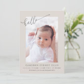 Elegant Neutral Beige Minimalist Hello Photo Birth Aankondiging (Staand voorkant)