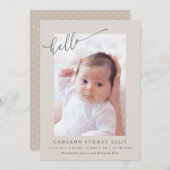 Elegant Neutral Beige Minimalist Hello Photo Birth Aankondiging (Voorkant / Achterkant)