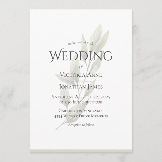 Elegant Neutral Beige Waterverf Greenery Wedding Kaart (Voorkant)