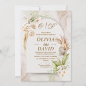 Elegant Neutral Boho Pampas Grass & Floral Wedding Kaart (Voorkant)