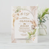 Elegant Neutral Boho Pampas Grass & Floral Wedding Kaart (Staand voorkant)