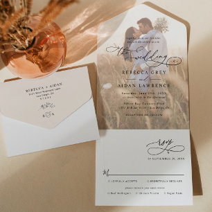 Elegant Neutral Boho Photo Wedding All In One Uitnodiging