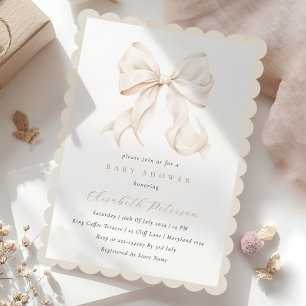 Elegant Neutral Bow Baby shower Uitnodiging