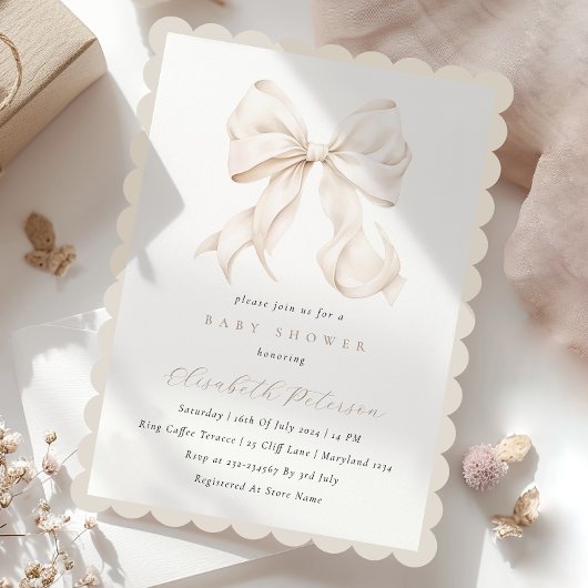 Elegant Neutral Bow Baby shower Uitnodiging
