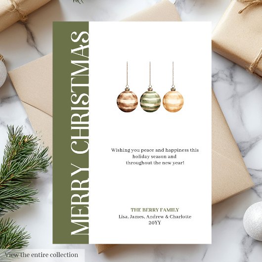 Elegant neutral Christmas baubles greeting card Feestdagenkaart
