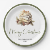Elegant Neutral Christmas Book Holiday Table Decor Papieren Bordje (Voorkant)