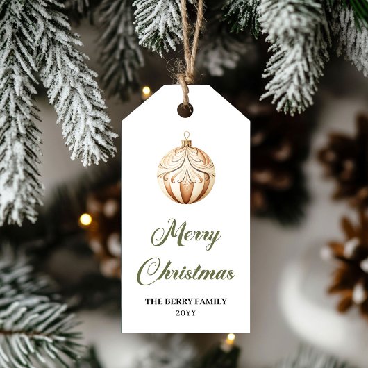 Elegant Neutral Editable Christmas Bauble Gift Tag Cadeaulabel